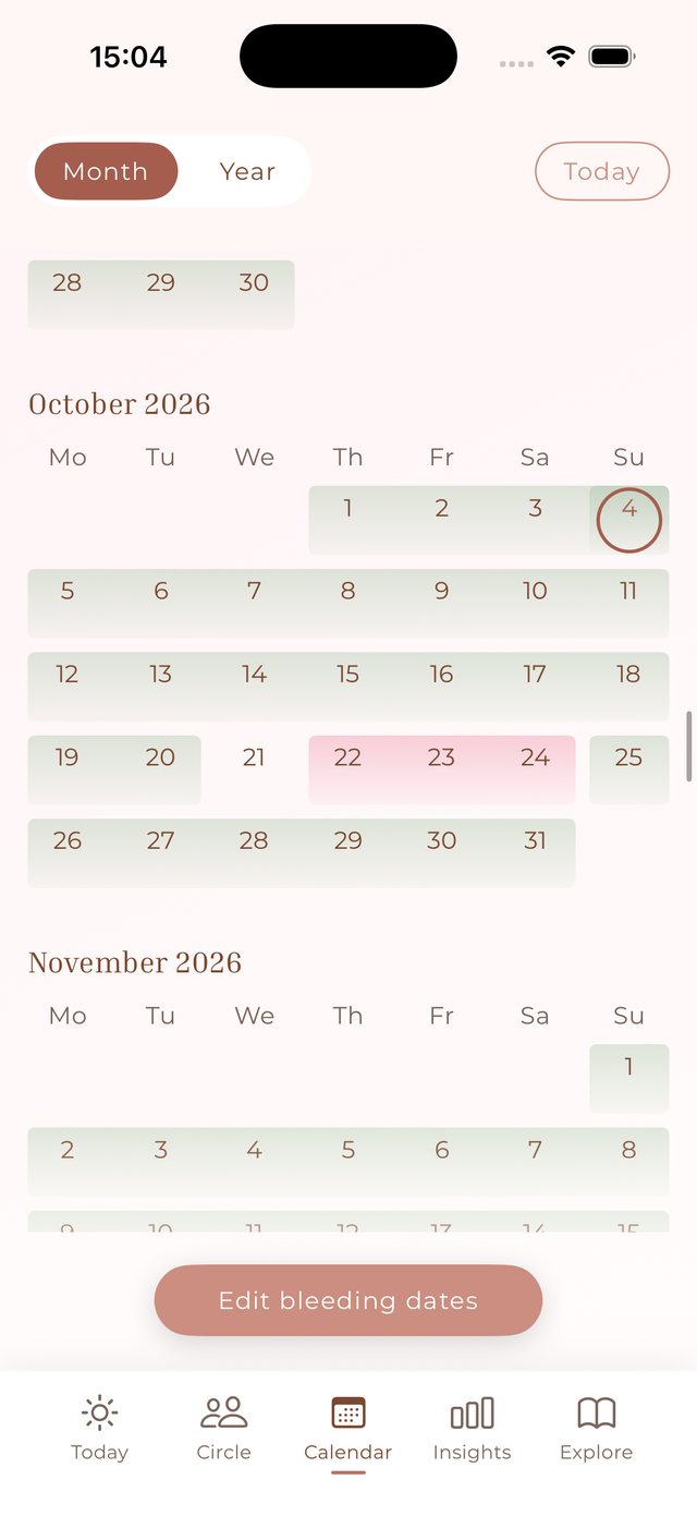 Anima Cycle calendar in Medication mode